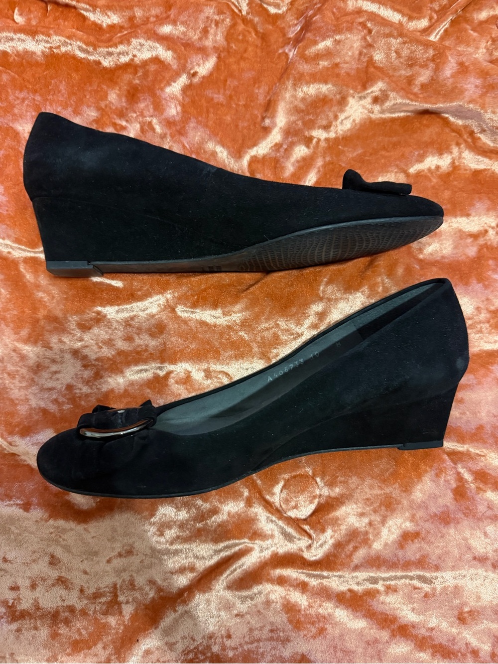 Stuart Weitzman Beaudelair Bow Black Suede Ballet Wedge  with Silver Buckle - 10 - Picture 3 of 7